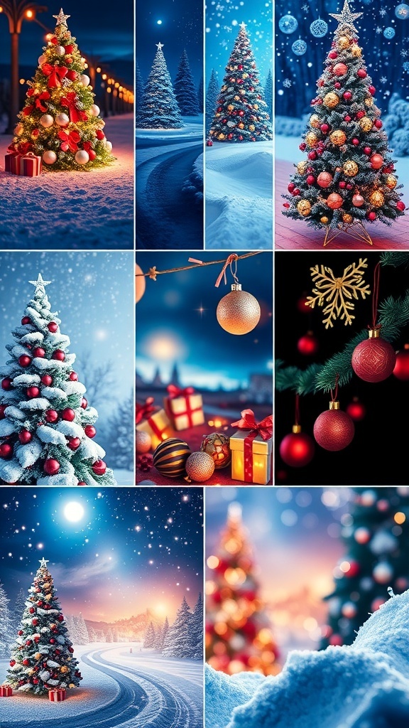 A selection of Christmas wallpapers with festive designs suitable for 9:16 screens.